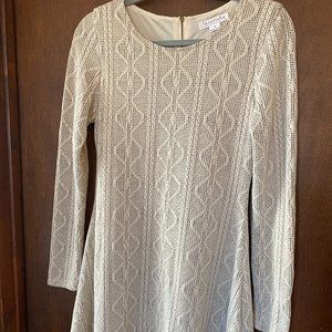 Love Riche Beige Patterned Long Sleeve Textured Sweater Dress